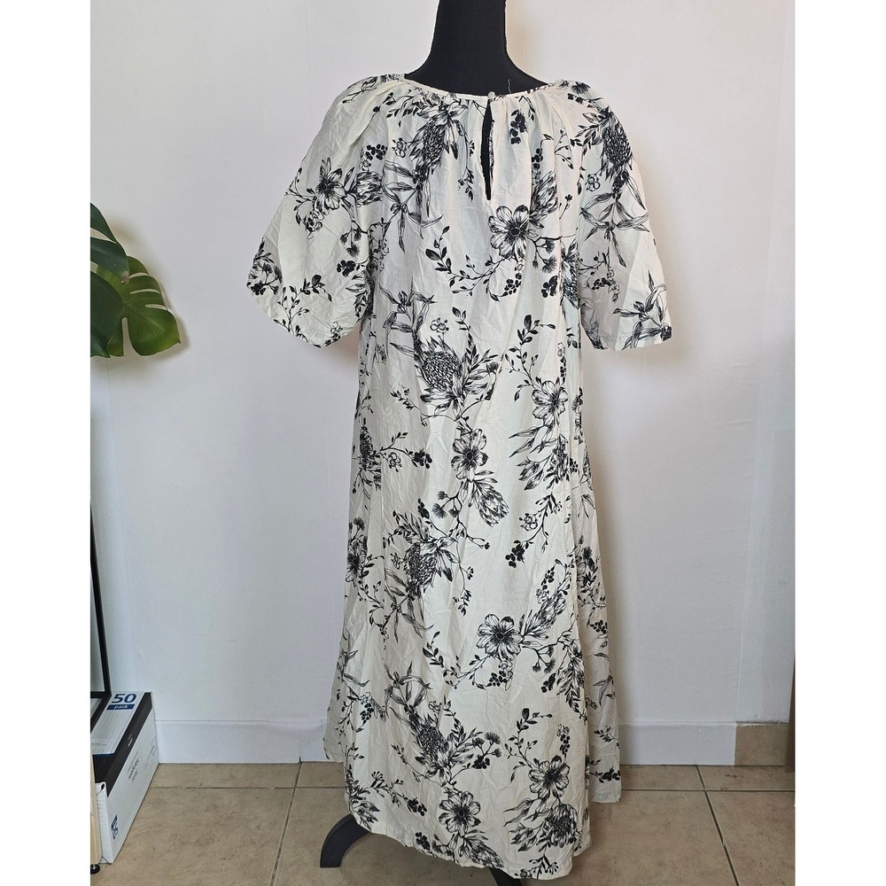 Anko Floral Cotton Midi Dress Size 18 Black White resortwear vacation lagenlook - Picture 2 of 8
